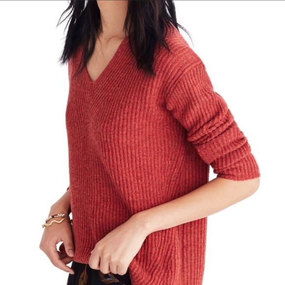Madewell Sweaters - Madewell Woodside Merino Wool V-Neck Sweater Rust